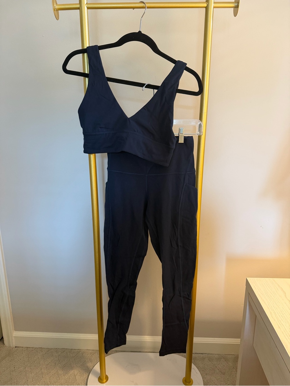 Navy Lululemon V-Neck Crop Top & High-Waist Leggings Set